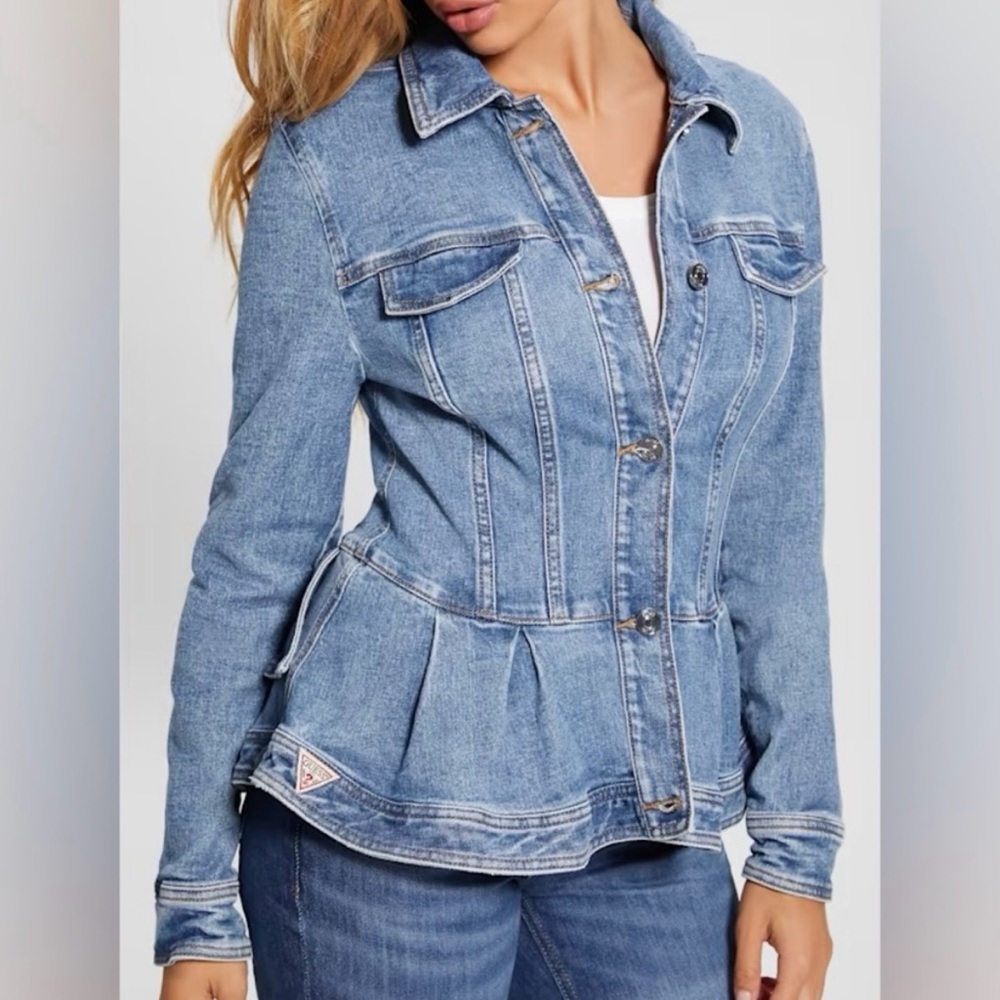 NWT Sold Out Guess Peplum Denim Ruffle Jacket XS